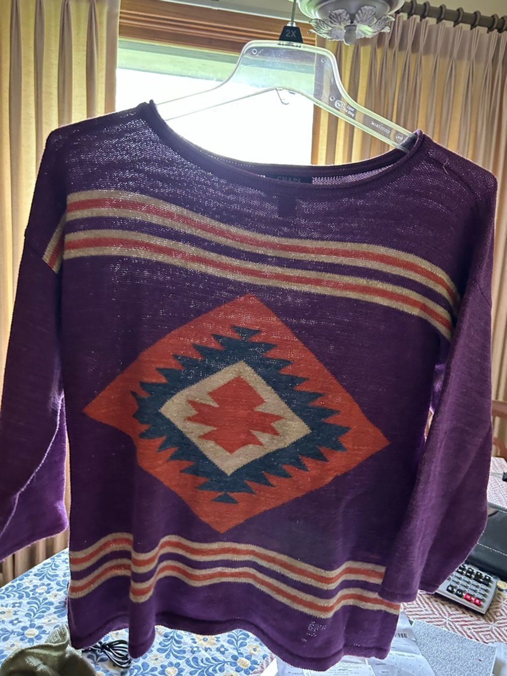 Southwestern Aztec Sweater XL Purple Cotton Boho